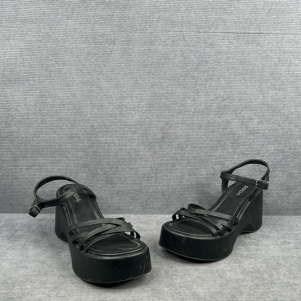 Soda Antare-S Platform Wedge Sandals Black Strappy Y2K Women Size 10M - Picture 2 of 6